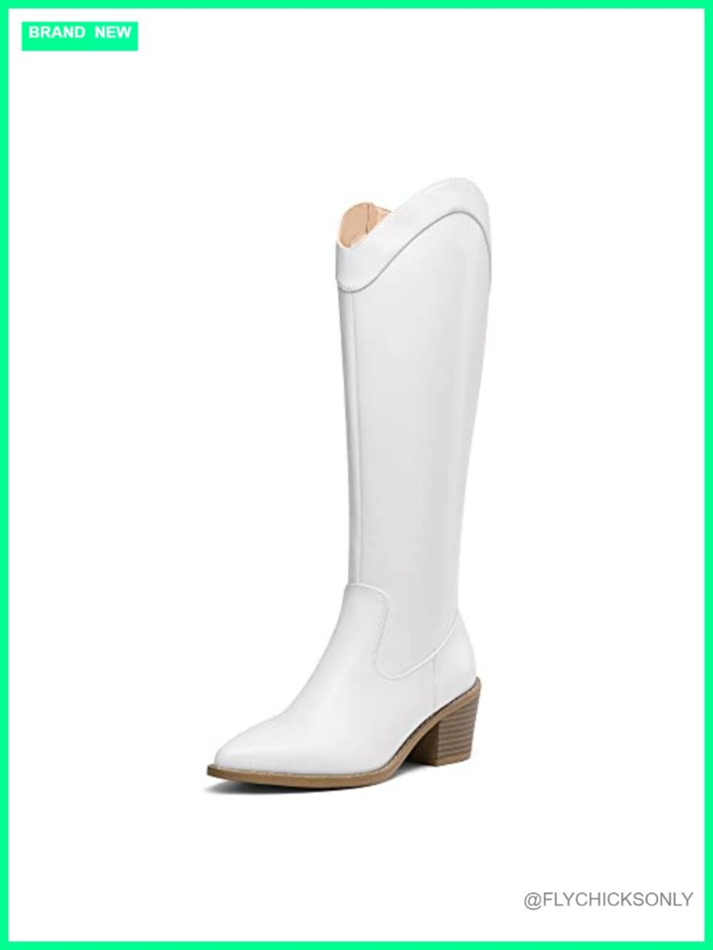 Womens Western Knee High Boots Pointed Toe Chunky Heel Faux Leather